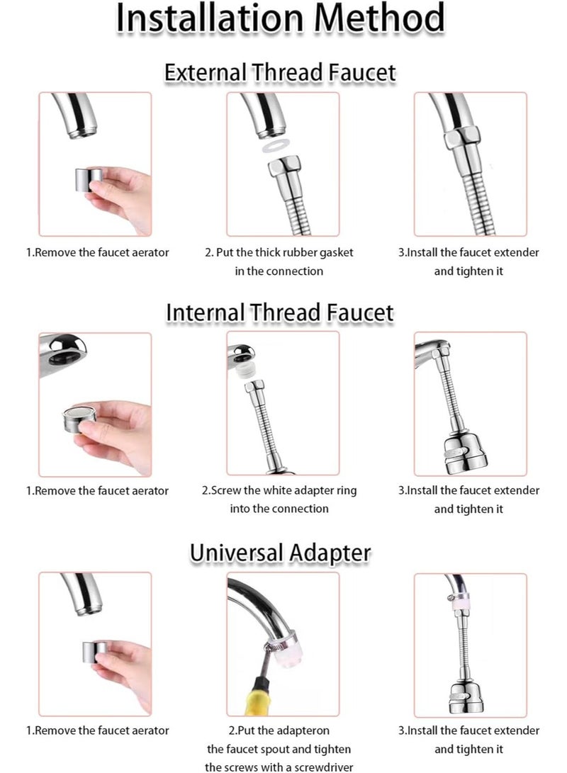 DUNISO Faucet Extender,360° Swivel Sink Faucet Head,Movable Water Saving Tap Faucet Extender,Booster Shower,Dual Spray Modes,Splash-Proof Nozzle,Compatible with Most Circular Faucets,for Bathroom,Kitchen,Sink - Image 5